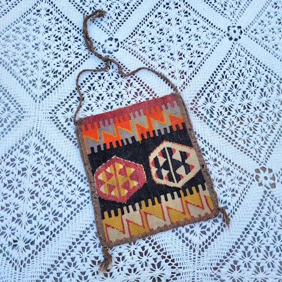 Vintage Tapestry Navajo Aztec Native American Western SW Art Bag Purse Satchel - Picture 7 of 8